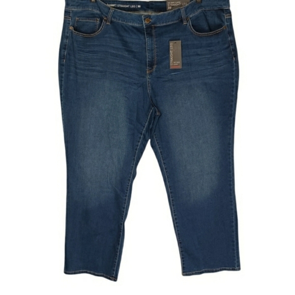 AVENUE DENIM Butter Straight Leg 5 Pocket Knit Denim Blue Jeans 30 NWT - Picture 2 of 9